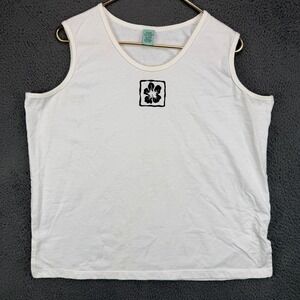 Vintage RN 84890 White Hibiscus Floral Graphic Tank Top Mens XL Sleeveless Tee